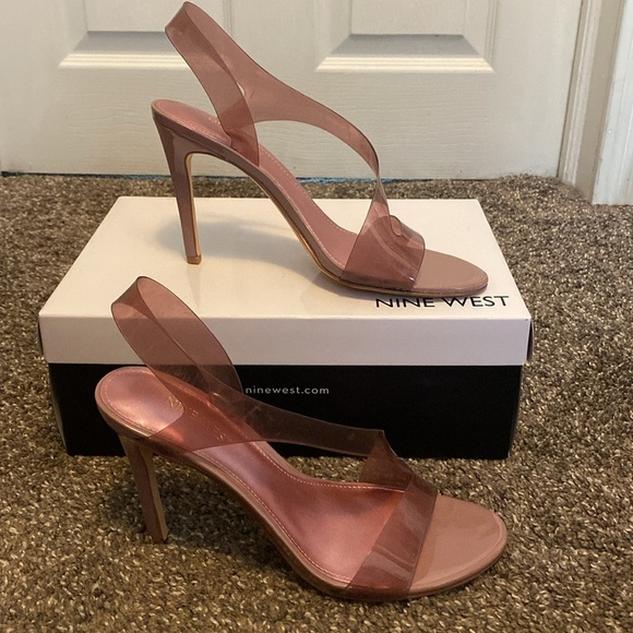 Nine West Dress Sandals Heels Light Pink Transparent Top 4” Heels Sz 9 NIB - Picture 2 of 6